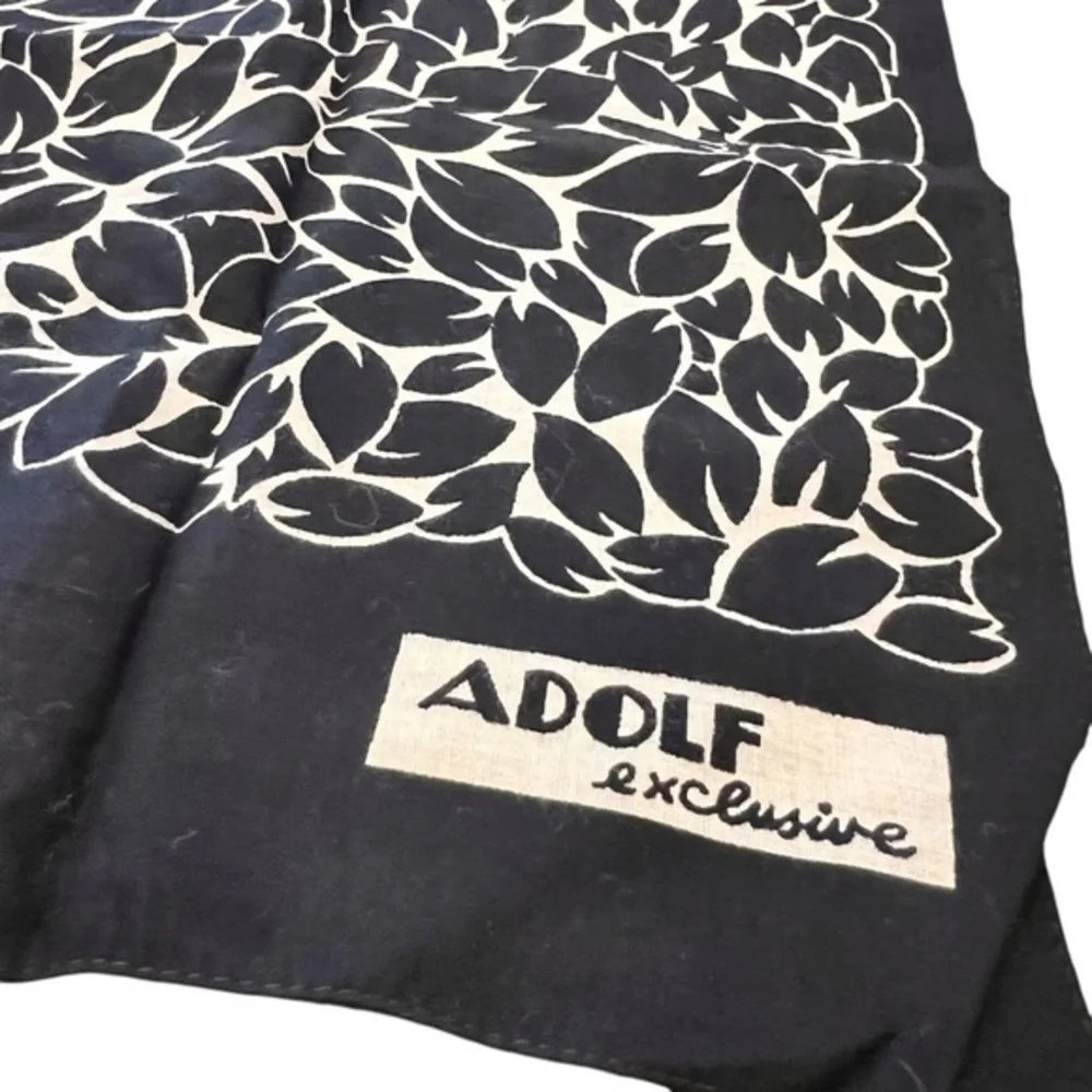 Vintage Adolf Exclusive Rectangle Scarf‎ Classic Black White Floral Nature Print